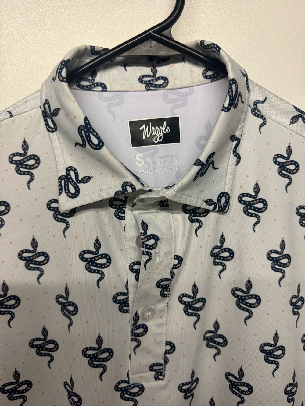 Men's Waggle golf gray/offwhite Polo Shirt with Navy Snake Print